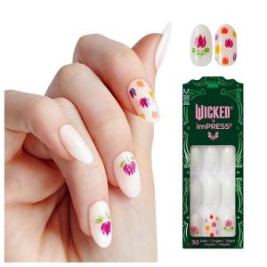 imageWICKED X imPRESS Press On Nails New Improved Adhesive Up To 10 Day Hold Beautifical White Medium Oval Includes 30 Fake Nails 1 Prep Pad 1 Manicure Stick 1 Mini FileBeautifical