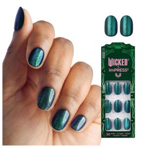 imageWICKED X imPRESS Press On Nails New Improved Adhesive Up To 10 Day Hold The Green Elixir Green Short Oval Includes 30 Fake Nails 1 Prep Pad 1 Manicure Stick 1 Mini FileGlindafied