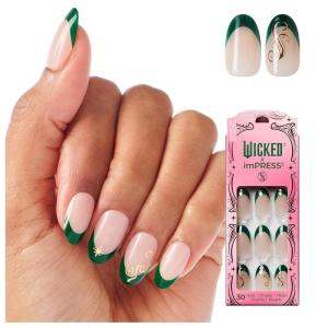 imageWICKED X imPRESS Press On Nails New Improved Adhesive Up To 10 Day Hold Unlikely Friendship Pink Medium Almond Includes 30 Fake Nails 1 Prep Pad 1 Manicure Stick 1 Mini FileAlways Been Green