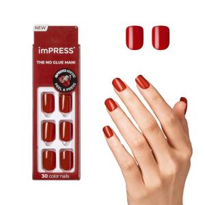 imageimPRESS Color Press On Nails Over You Solid Burgundy Short Oval PureFit Technology Patented Super Hold Adhesive Chip Proof Smudge Proof Mini Nail File Manicure Stick ampamp 30 Fake NailsRed
