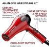 imageKISS 1875 Watt Pro Tourmaline Ceramic Hair Dryer Styling Edition 3 Heat Settings 2 Speed Settings Cool Shot Button 7 Blow Dryer Accessories Included 2Year Warranty  Red8 Piece Set