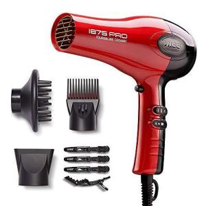 imageKISS 1875 Watt Pro Tourmaline Ceramic Hair Dryer Styling Edition 3 Heat Settings 2 Speed Settings Cool Shot Button 7 Blow Dryer Accessories Included 2Year Warranty  Red8 Piece Set
