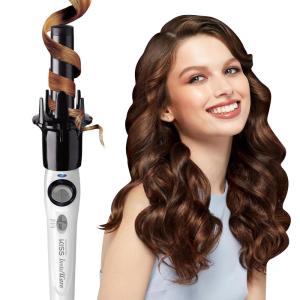 imageKISS Instawave Deluxe Automatic Rotating Curling Iron Ceramic Ionic Technology Tangle Prevention 2Way Rotation Dual Heat Settings up to 420F 1 Curling Wand 2Year Warranty  Black ampamp White1 Count Pack of 1