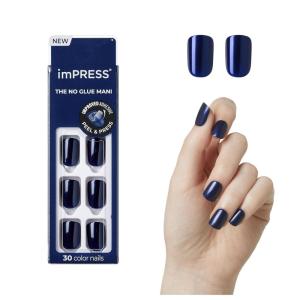 imageKISS imPRESS No Glue Mani Press On Nails Color Never Too Navy Blue Short Size Squoval Shape Includes 30 Nails Prep Pad Instructions Sheet 1 Manicure Stick 1 Mini FileNever Too Navy