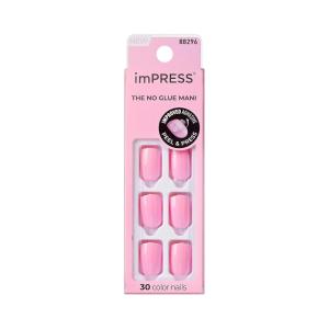 imageKISS imPRESS No Glue Mani Press On Nails Color Sandbox Pink Short Size Squoval Shape Includes 30 Nails Prep Pad Instructions Sheet 1 Manicure Stick 1 Mini FileSolid Pink