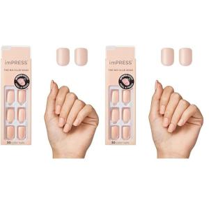 imageKISS imPRESS No Glue Mani Press On Nails Color Sandbox Pink Short Size Squoval Shape Includes 30 Nails Prep Pad Instructions Sheet 1 Manicure Stick 1 Mini File1 Count Pack of 2