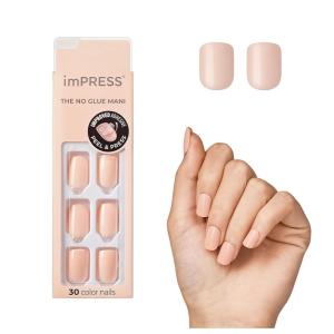 imageKISS imPRESS No Glue Mani Press On Nails Color Sandbox Pink Short Size Squoval Shape Includes 30 Nails Prep Pad Instructions Sheet 1 Manicure Stick 1 Mini File1 Count Pack of 1