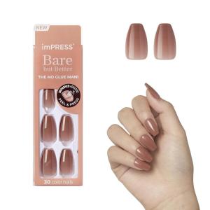 imageKISS imPRESS No Glue Mani PressOn Nails Color Serenity Medium Pink Medium Size Almond Shape Includes 30 Nails Prep Pad Instructions Sheet 1 Manicure Stick 1 Mini FileFlare