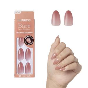 imageKISS imPRESS No Glue Mani PressOn Nails Color Serenity Medium Pink Medium Size Almond Shape Includes 30 Nails Prep Pad Instructions Sheet 1 Manicure Stick 1 Mini FileSerenity