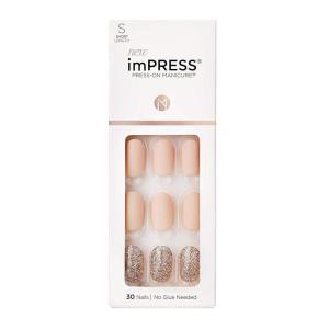 imageKISS imPRESS No Glue Mani Press On Nails Design Evanesce Beige Short Size Oval Shape Includes 30 Nails Prep Pad Instructions Sheet 1 Manicure Stick 1 Mini File