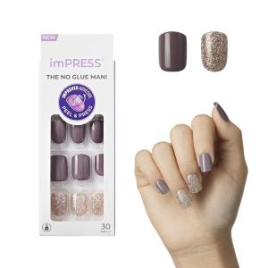imageKISS imPRESS PressOn Manicure Nail Kit PureFit Technology Short PressOn Nails Square Flawless Includes Prep Pad Mini Nail File Cuticle Stick and 30 Fake Nails Purple and SilverPurple and Silver