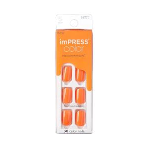 imageimPRESS Color Press On Nails Sweet Mango Solid Orange Short Squoval PureFit Technology Patented Super Hold Adhesive Chip Proof Smudge Proof Mini Nail File Manicure Stick ampamp 30 Fake Nails