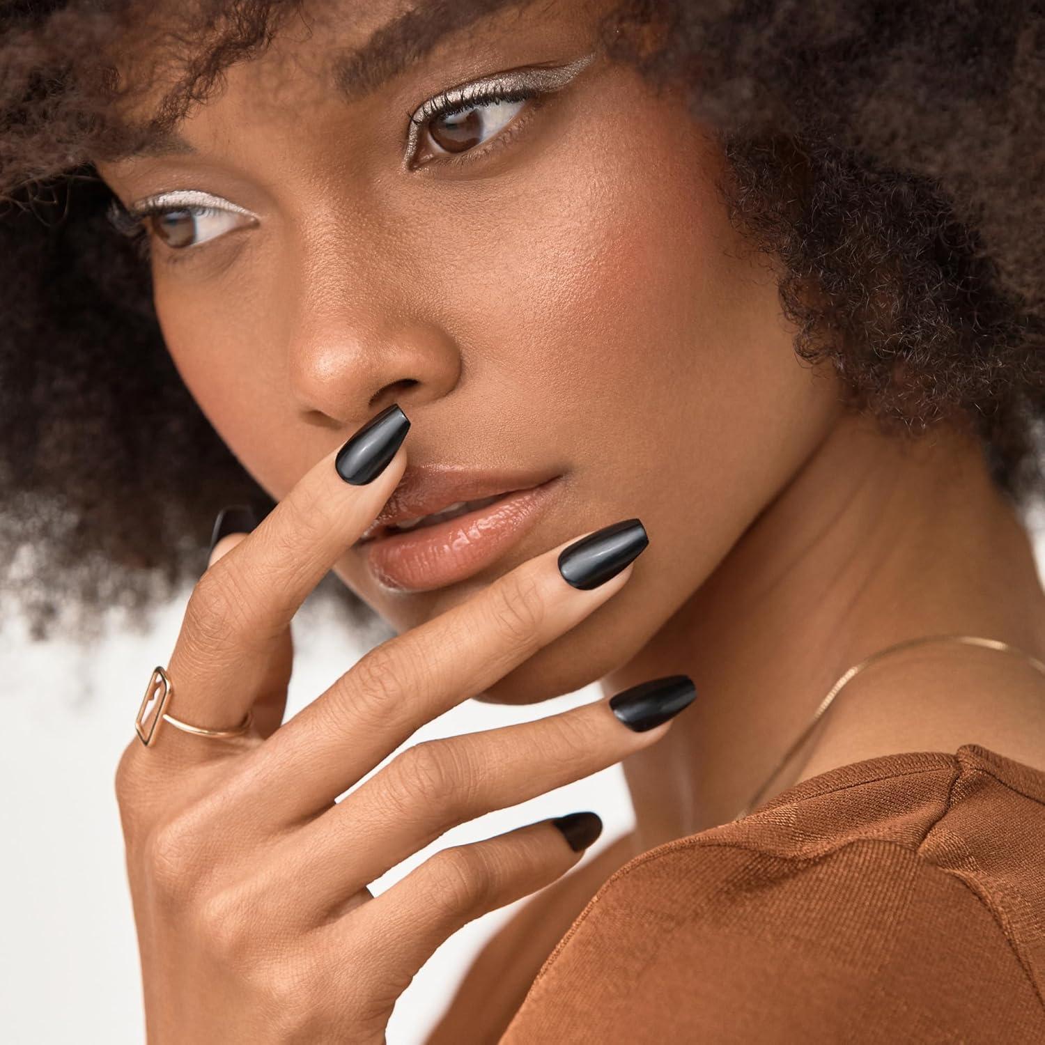 imageKISS imPRESS Color PressOn Manicure Fake Nails Ballroom  Short ampamp Square Solid White Ready To Wear Chip Proof Smudge Proof No Dry Time Mini File ampamp More  30 CountAll Black