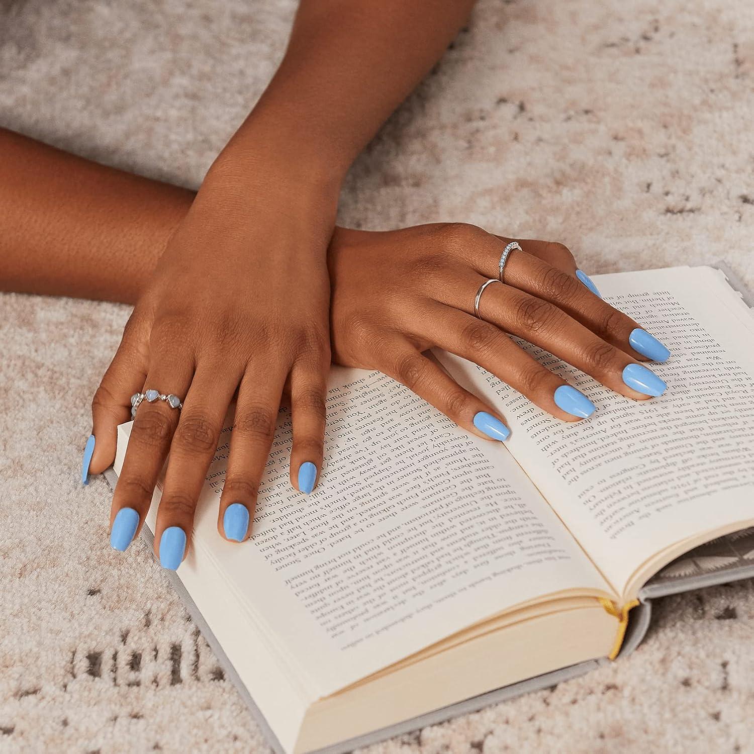 imageKISS imPRESS Color PressOn Manicure Fake Nails Ballroom  Short ampamp Square Solid White Ready To Wear Chip Proof Smudge Proof No Dry Time Mini File ampamp More  30 CountSerene Blue