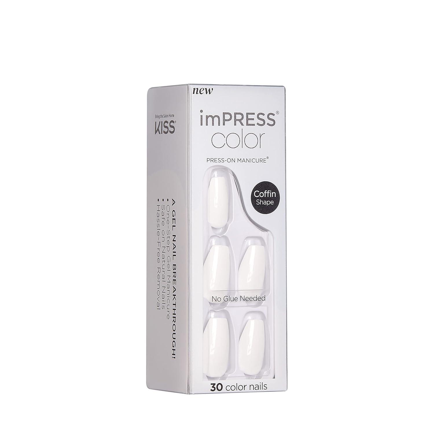 imageKISS imPRESS Color PressOn Nails PolishFree Manicure Set Frosting 30 ChipProof SmudgeProof Fake Nails