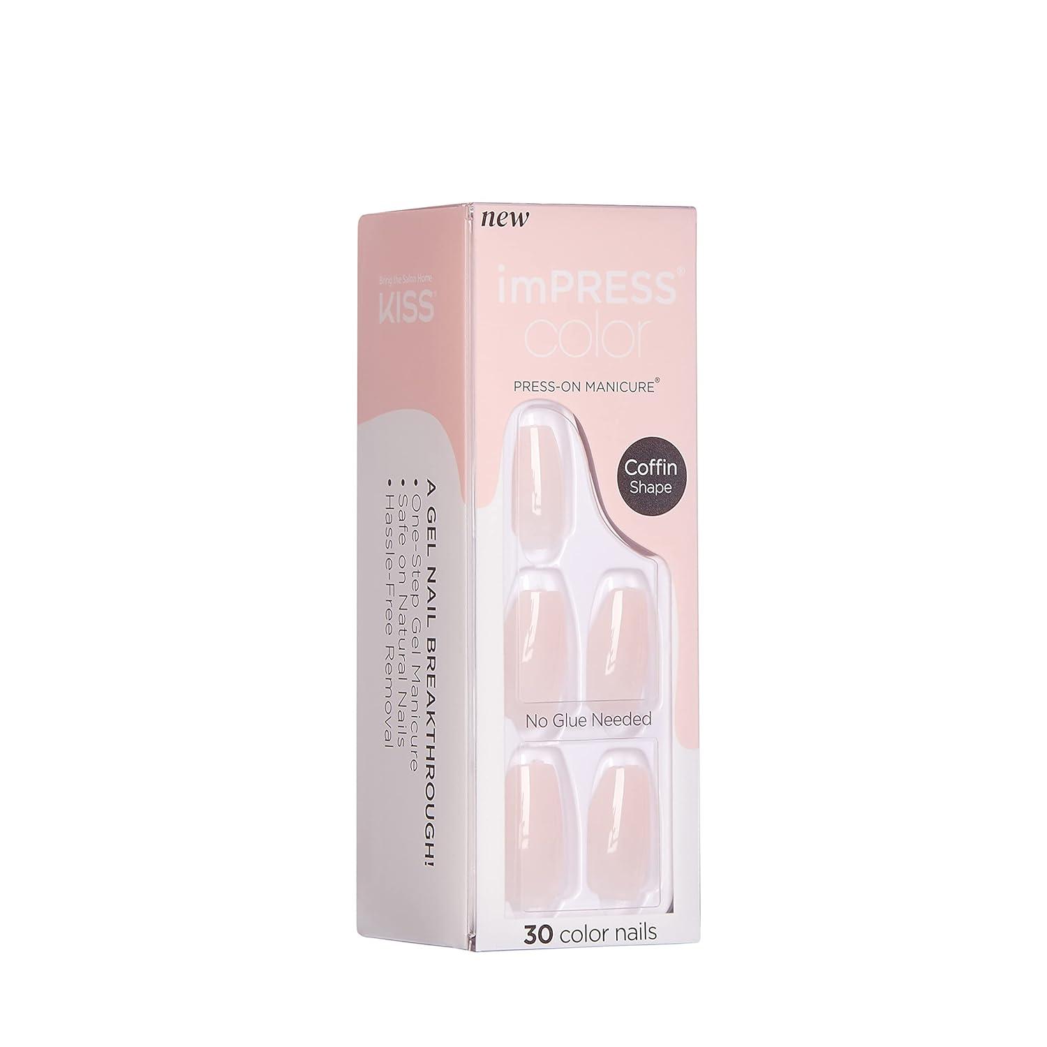 imageKISS imPRESS No Glue Mani Press On Nails  Serendipity Pink Medium Size Coffin Shape Includes 30 Nails Prep Pad Instructions Sheet 1 Manicure Stick 1 Mini File