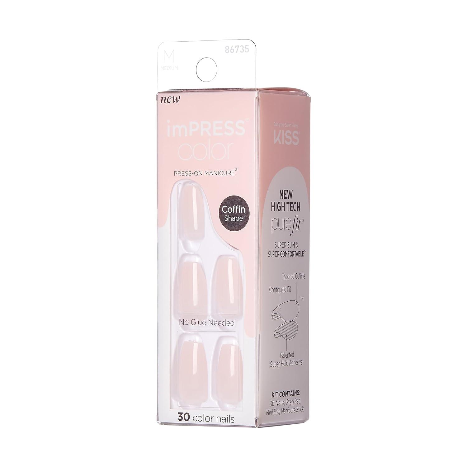 imageKISS imPRESS No Glue Mani Press On Nails  Serendipity Pink Medium Size Coffin Shape Includes 30 Nails Prep Pad Instructions Sheet 1 Manicure Stick 1 Mini File