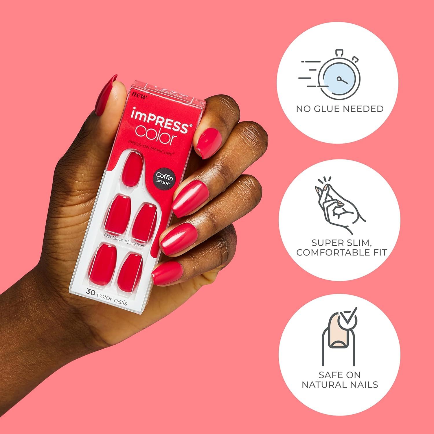 imageKISS imPRESS No Glue Mani Press On Nails Color YOLO Yellow Short Size Squoval Shape Includes 30 Nails Prep Pad Instructions Sheet 1 Manicure Stick 1 Mini FileYellow