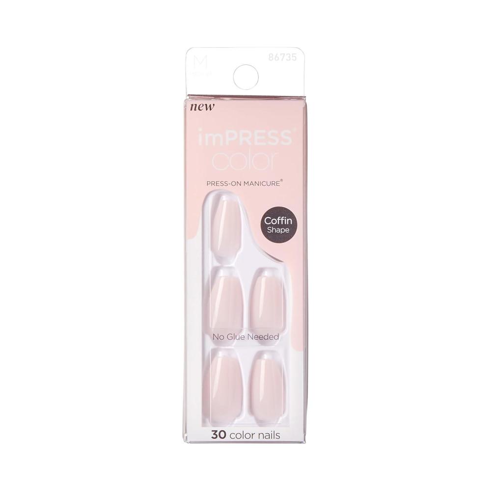 imageKISS imPRESS No Glue Mani Press On Nails  Serendipity Pink Medium Size Coffin Shape Includes 30 Nails Prep Pad Instructions Sheet 1 Manicure Stick 1 Mini File