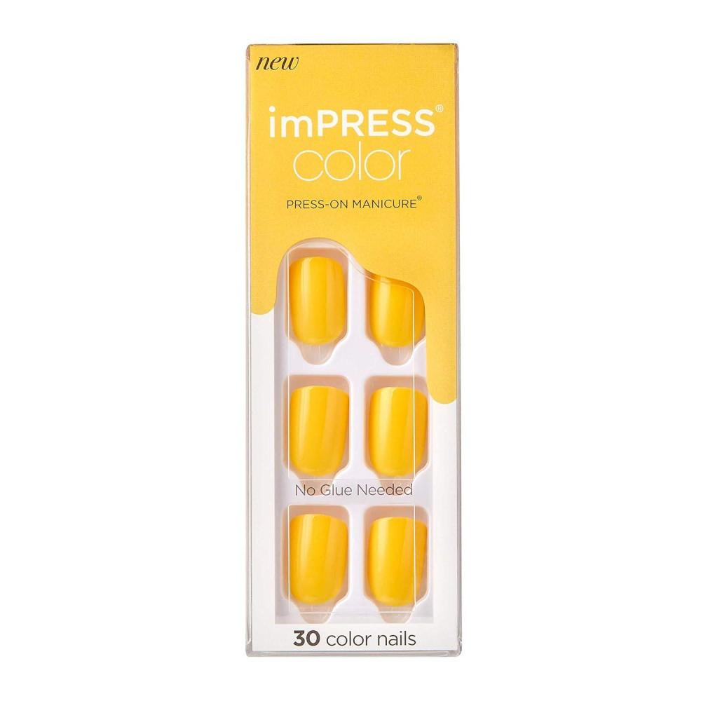 imageKISS imPRESS No Glue Mani Press On Nails Color YOLO Yellow Short Size Squoval Shape Includes 30 Nails Prep Pad Instructions Sheet 1 Manicure Stick 1 Mini FileYellow
