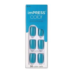 imageKISS imPRESS Color PressOn Manicure Gel Nail Kit PureFit Technology Short Length Beach Waves PolishFree Solid Color Mani Includes Prep Pad Mini File Cuticle Stick and 30 Fake Nails