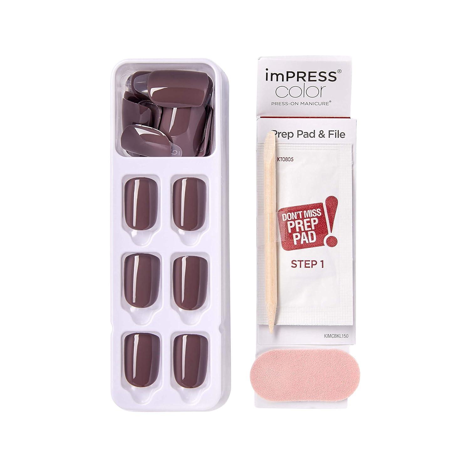 imageKISS imPRESS No Glue Mani Press On Nails Color Try Gray Gray Short Size Squoval Shape Includes 30 Nails Prep Pad Instructions Sheet 1 Manicure Stick 1 Mini FileTry Gray