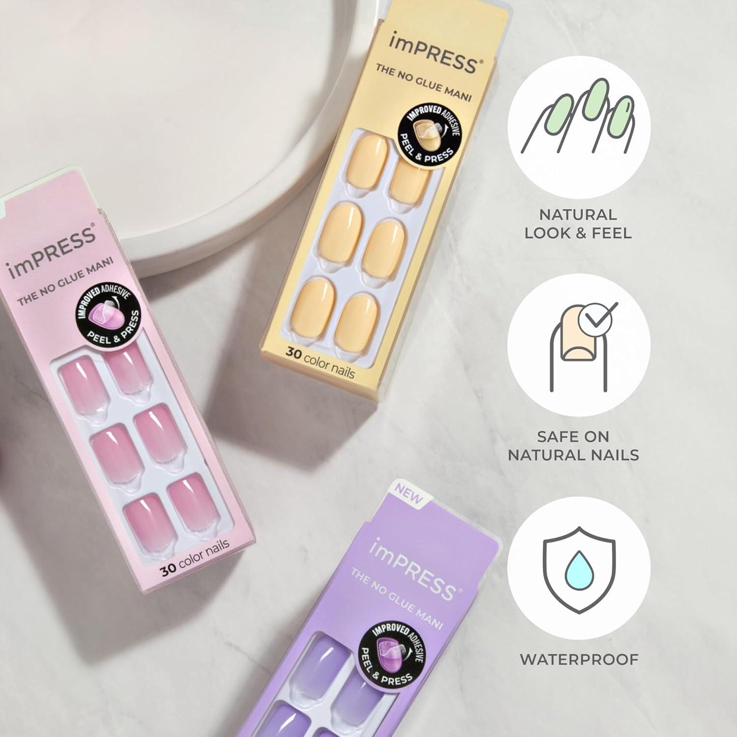 imageKISS imPRESS No Glue Mani Press On Nails Color Try Gray Gray Short Size Squoval Shape Includes 30 Nails Prep Pad Instructions Sheet 1 Manicure Stick 1 Mini FilePretty Pink