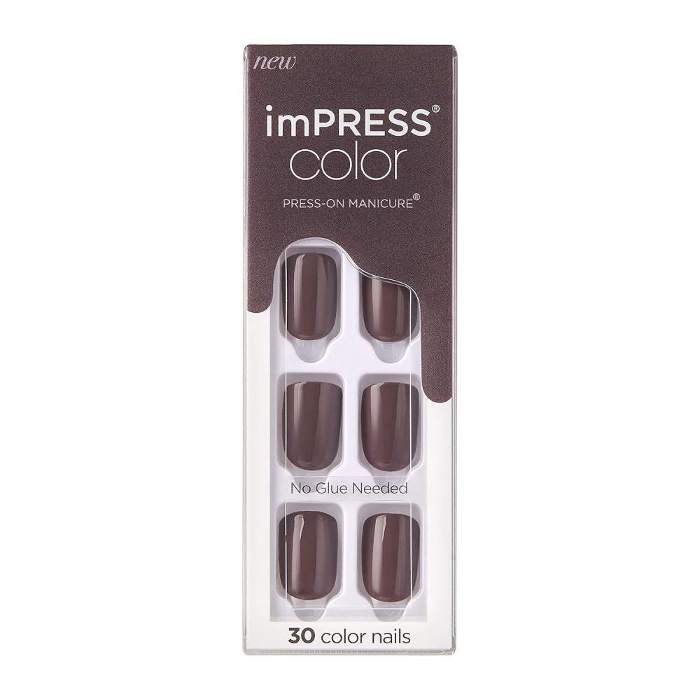 imageKISS imPRESS No Glue Mani Press On Nails Color Try Gray Gray Short Size Squoval Shape Includes 30 Nails Prep Pad Instructions Sheet 1 Manicure Stick 1 Mini FileTry Gray