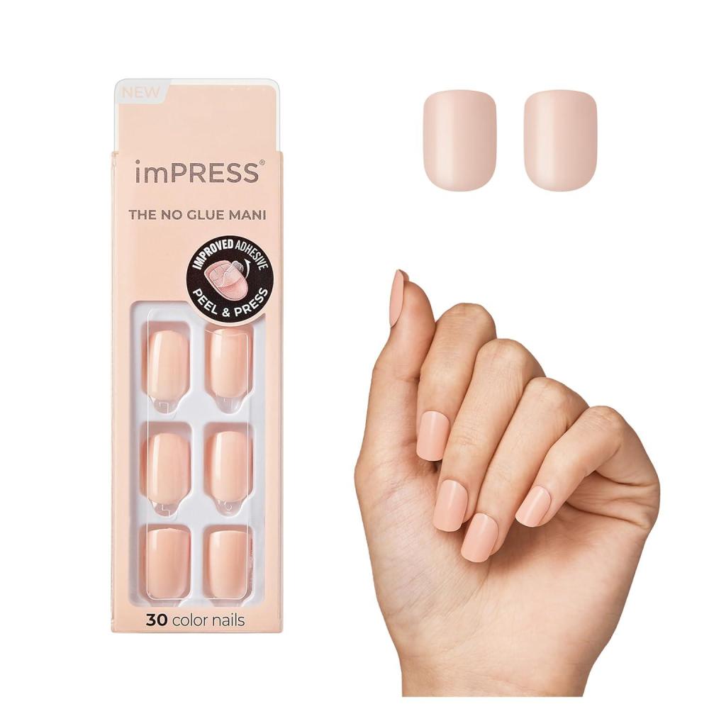 imageKISS imPRESS No Glue Mani Press On Nails Color Try Gray Gray Short Size Squoval Shape Includes 30 Nails Prep Pad Instructions Sheet 1 Manicure Stick 1 Mini FilePeevish Pink