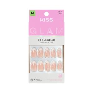 image:imageKISS GLAM Press On Nails Nail glue included Serendipity Awaits White Medium Size Almond Shape Includes 32 Nails 2g Glue 1 Manicure Stick 1 Mini File
