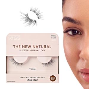 image:imageKISS The New Natural False Eyelashes Glowy Skin 12 mm Natural Volume Easy to Apply Reusable Fake Eyelashes Vegan amp Cruelty Free Includes 1 Pair Of Half LashesFreckles