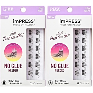 image:imageKISS imPRESS Falsies Press On Self Adhesive Eyelashes 14mm16mm Natural Volume Press On Lashes Black No Glue Needed Invisible Band 12 Lash Clusters  Edgy Pack of 2