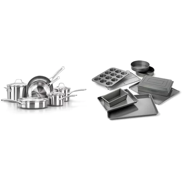 Calphalon 10-Piece Pots and Pans Set, Stainless Steel Kitchen Cookware with Stay-Cool Handles and Pour Spouts, Dishwasher Safe, Silver
