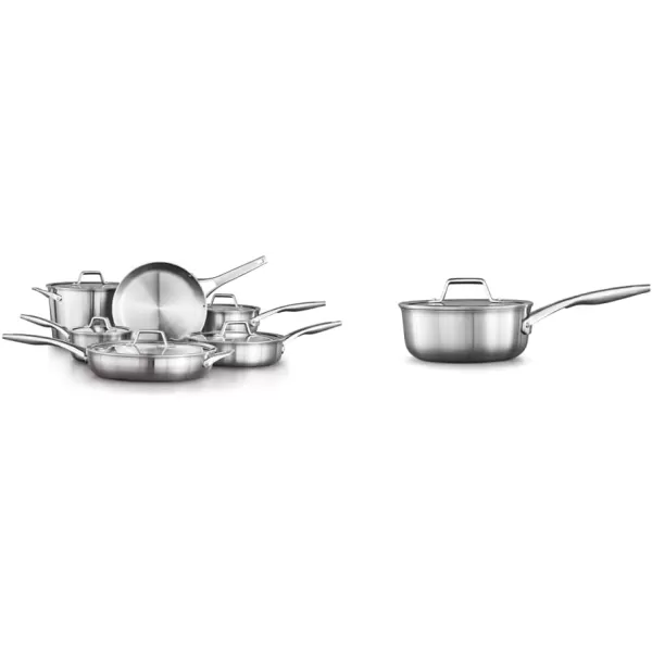 Calphalon 13-Piece Pots and Pans Set, Stainless Steel Kitchen Cookware with Stay-Cool Handles and Steamer Insert, Dishwasher Safe, Silver