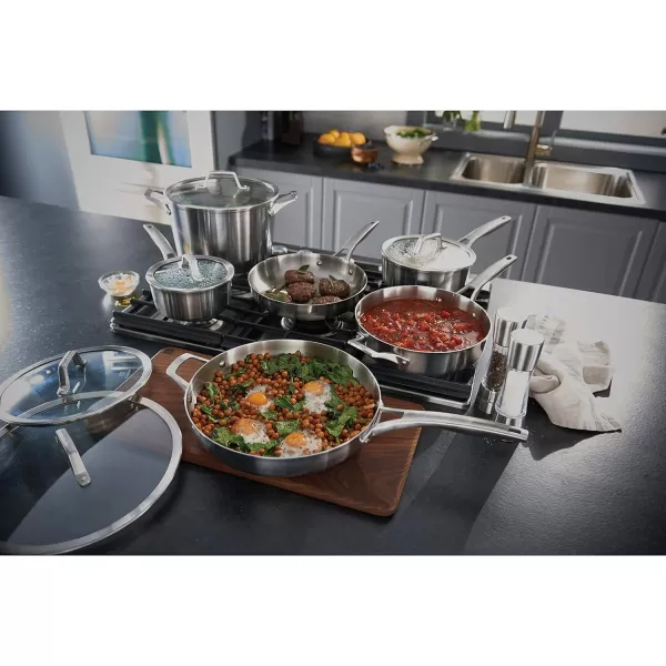 Calphalon 13-Piece Pots and Pans Set, Stainless Steel Kitchen Cookware with Stay-Cool Handles and Steamer Insert, Dishwasher Safe, Silver