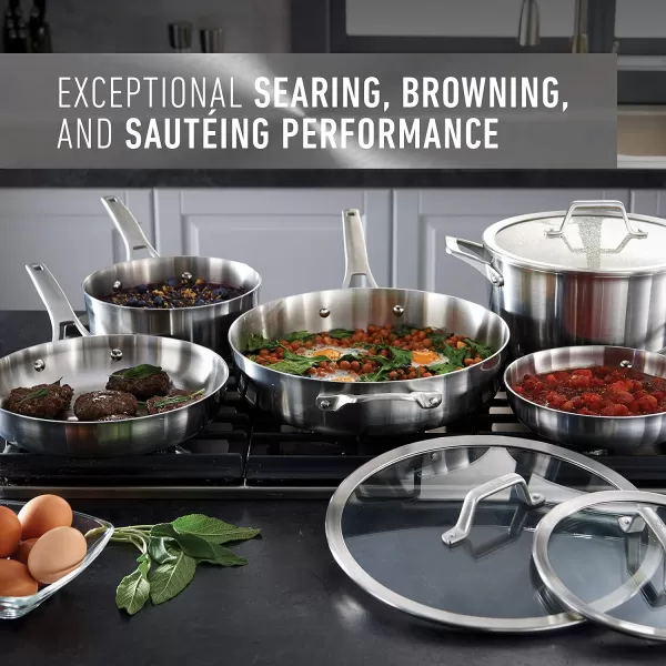 Calphalon 13-Piece Pots and Pans Set, Stainless Steel Kitchen Cookware with Stay-Cool Handles and Steamer Insert, Dishwasher Safe, Silver