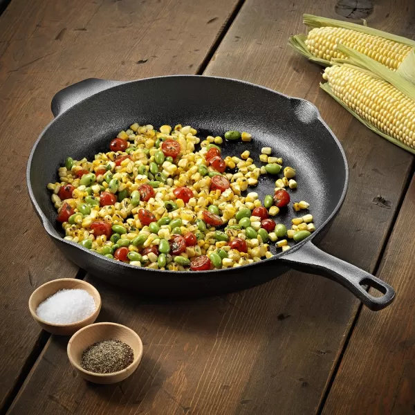 Calphalon Cast Iron Skillet, Pre-Seasoned Cookware with Large Handles and Pour Spouts, 12-Inch, Black