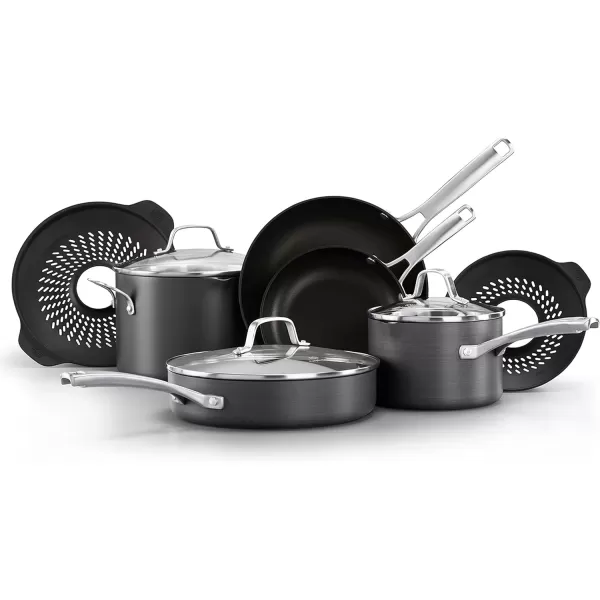 Calphalon Classic Hard-Anodized Nonstick Cookware, 10-Piece Pots and Pans Set with No-Boil-Over Inserts