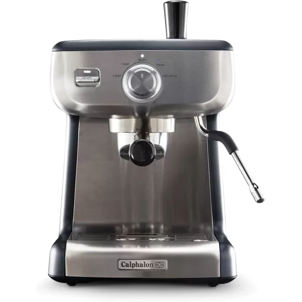 Calphalon Espresso Machine with Coffee Grinder, Tamper, Milk Frothing Pitcher, and Steam Wand, Temp iQ 15 Bar Pump, Stainless Steel