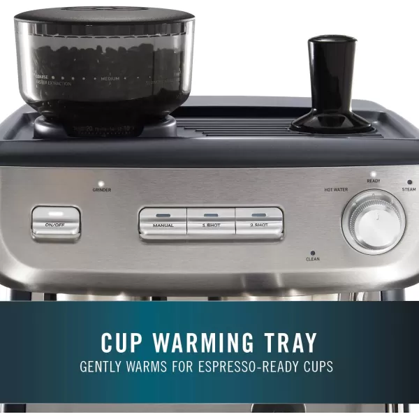 Calphalon Espresso Machine with Coffee Grinder, Tamper, Milk Frothing Pitcher, and Steam Wand, Temp iQ 15 Bar Pump, Stainless Steel