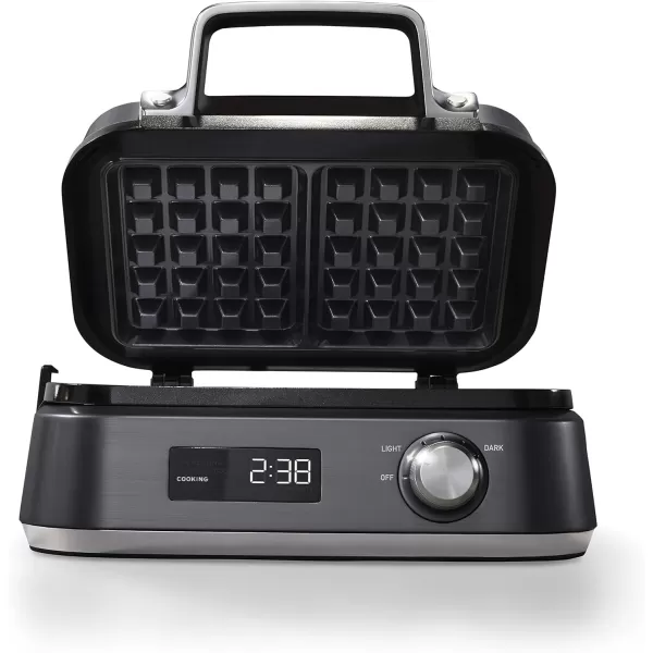 Calphalon Intellicrisp Belgian Waffle Maker with LED Display Timer and Ceramic Cooking Plates, Makes 2 Waffles, Dark Stainless Steel