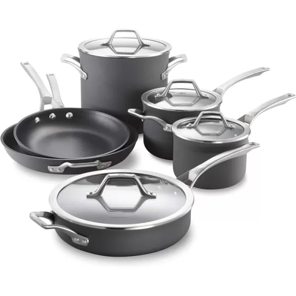 Calphalon 10-Piece Pots and Pans Set, Stainless Steel Kitchen Cookware with Stay-Cool Handles, Dishwasher Safe, Silver