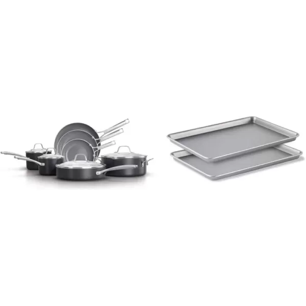Calphalon 11-Piece Pots and Pans Set, Oil-Infused Ceramic Cookware with Stay-Cool Handles, PTFE- and PFOA-Free, Dark Grey