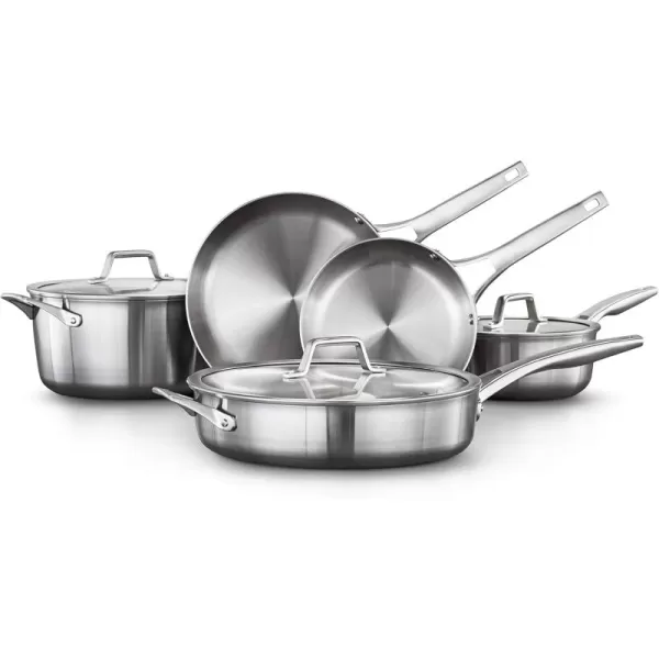 Calphalon 13-Piece Pots and Pans Set, Stainless Steel Kitchen Cookware with Stay-Cool Handles and Steamer Insert, Dishwasher Safe, Silver