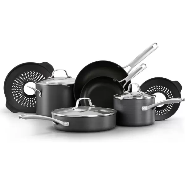 Calphalon Classic Hard-Anodized Nonstick Cookware, 10-Piece Pots and Pans Set with No-Boil-Over Inserts