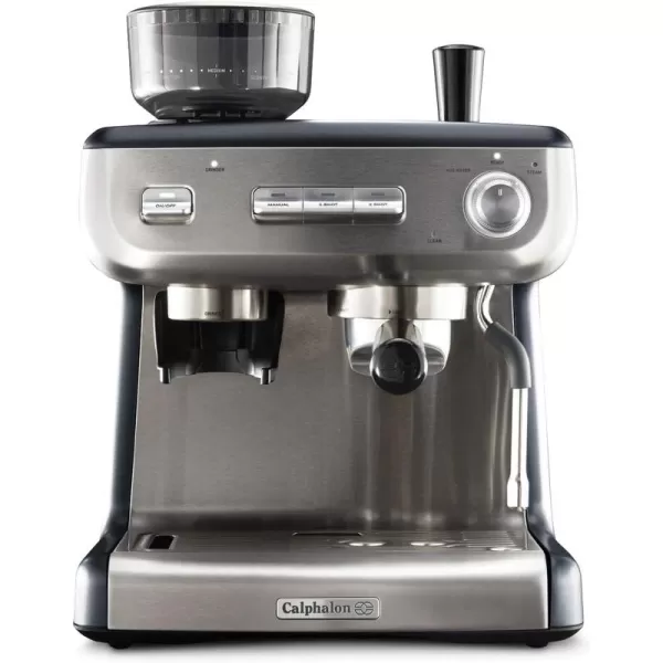 Calphalon Espresso Machine with Coffee Grinder, Tamper, Milk Frothing Pitcher, and Steam Wand, Temp iQ 15 Bar Pump, Stainless Steel