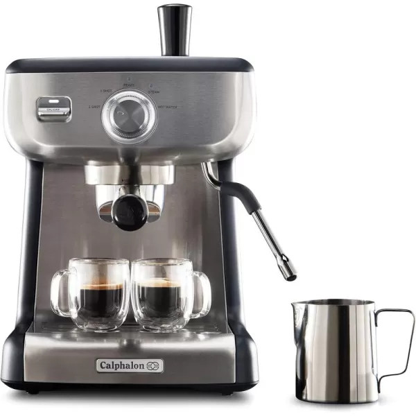 Calphalon Espresso Machine with Coffee Grinder, Tamper, Milk Frothing Pitcher, and Steam Wand, Temp iQ 15 Bar Pump, Stainless Steel