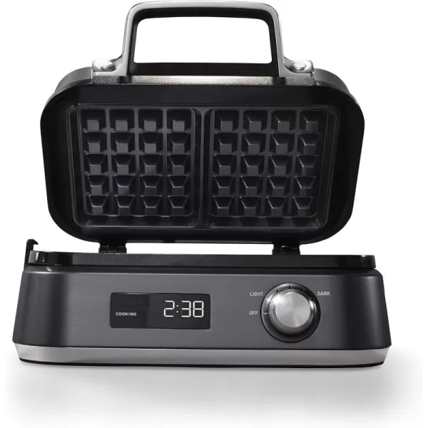Calphalon Intellicrisp Belgian Waffle Maker with LED Display Timer and Ceramic Cooking Plates, Makes 2 Waffles, Dark Stainless Steel