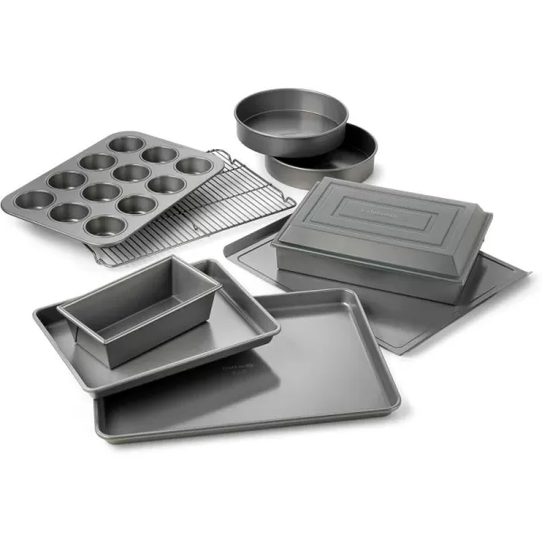 Calphalon Nonstick Bakeware Set, 10-Piece Set Includes Baking Sheet, Cookie Sheet, Cake Pans, Muffin Pan, and More, Dishwasher Safe, Silver