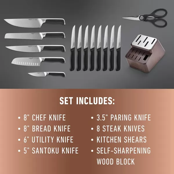 Calphalon Premier SharpIN Knife Set with Sharpening Knife Block, 12-Piece Carbon Steel Kitchen Knife Set